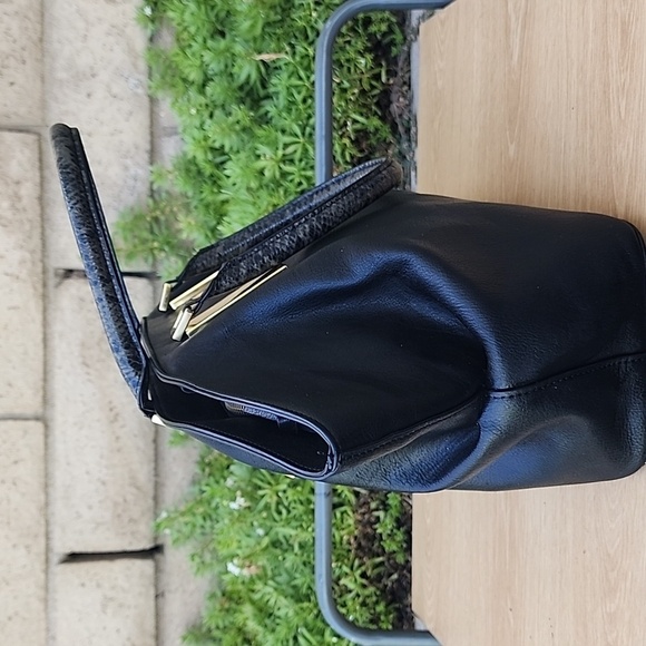 Neiman Marcus Black Handbag with Snakeskin embossed handles - Picture 2 of 15